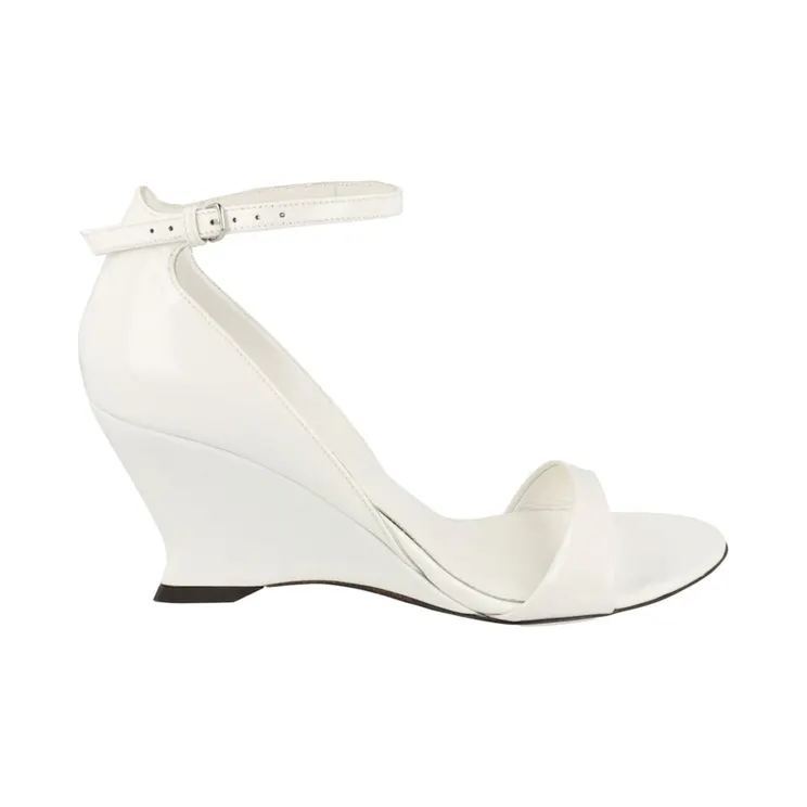Ferragamo Vidette Patent Leather 3″ Wedge Sandals White (01G484-766345)