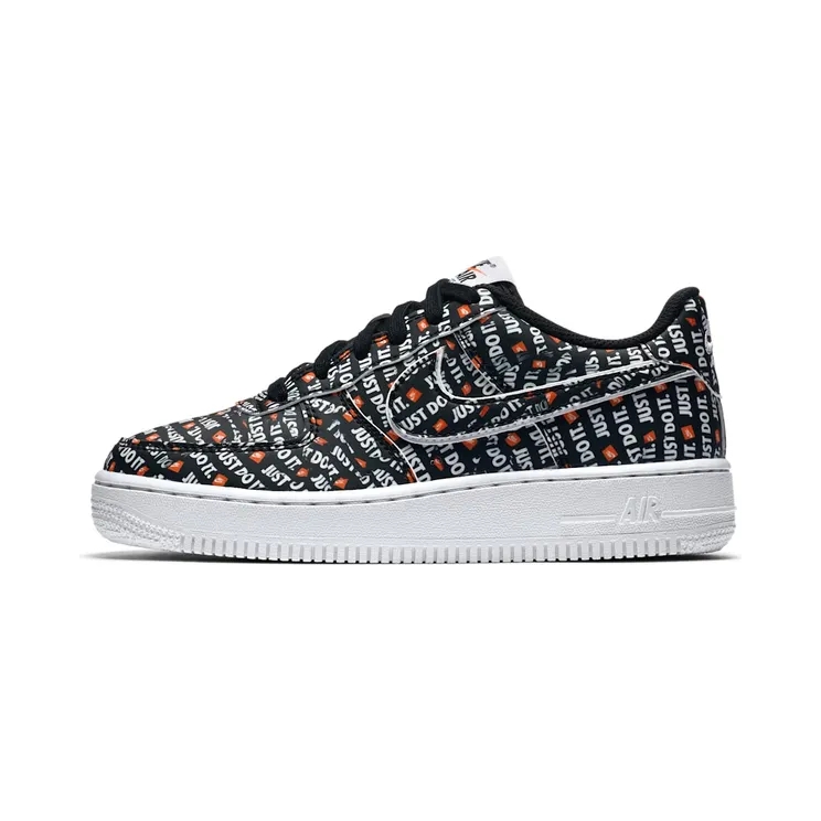 Nike Air Force 1 Low Just Do It Pack Black (GS) “Black / White / Total Orange” (AO3977-001)