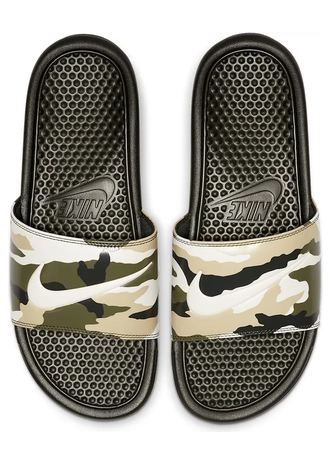 Nike Benassi JDI Print Military Slippers “Sequoia / Pale Ivory / Team Gold” (631261-301)