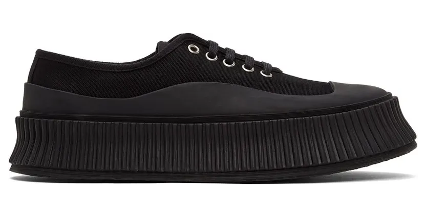 Jil Sander Black Canvas Platform Sneakers (JI36513A_14350)