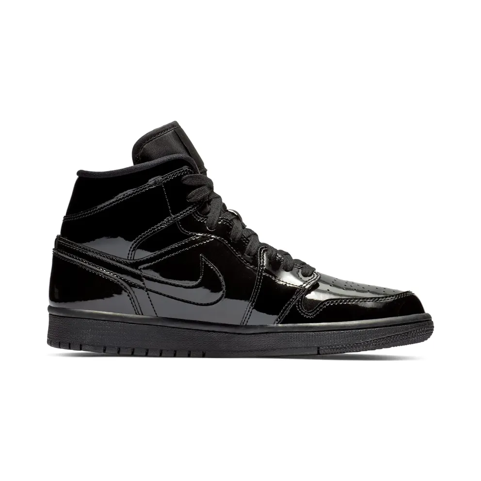 Air Jordan Womens Nike AJ I 1 Mid Triple Black Patent (2018) (BQ6472-002)