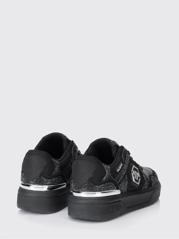 Philipp plein SK8R Leather Sneakers with Applied Rhinestones Black (SAFSUSC0923PTE003N0202) (2)