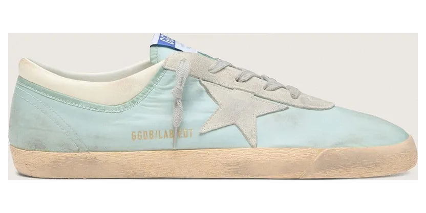 Golden Goose Men’S Super-Star In Light Green Nylon With Light Gray Suede Star (GMF01080.F008483.35977)