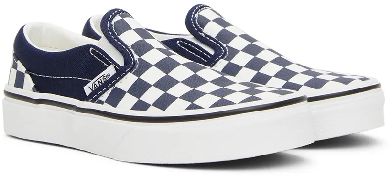 Vans Kids Navy & White Checkerboard Classic Slip-On Little Kids Sneakers (VN0A7Q5GARY1)