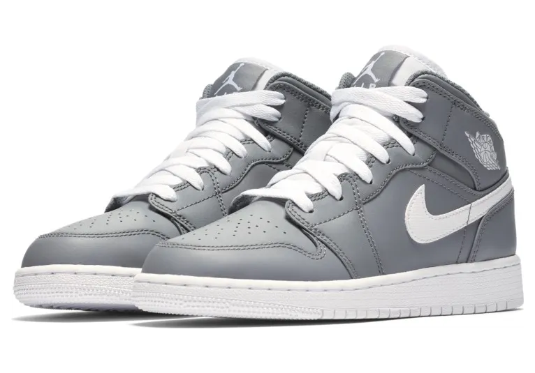 Air Jordan 1 Mid’Cool Grey’ BG Cool Grey/White-White (554725-036)