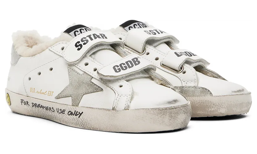 Golden Goose Kids White & Silver Leather Shearling Old School Sneakers (GYF00111.F002827.10975) (4)