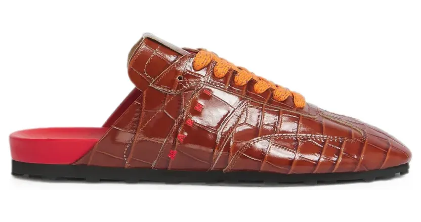 Marni Softy Soccer leren slip-on sneakers met krokodillen-effect – Bruin (SNZU019500P7839)
