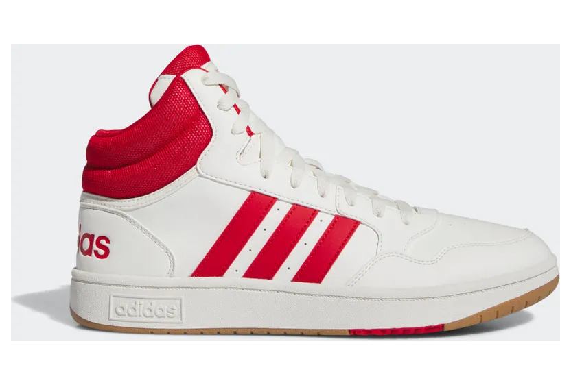 adidas Hoops 3.0 Mid Lifestyle Basketball Classic Vintage Schuh Core White / Better Scarlet / Gum (IG5569)