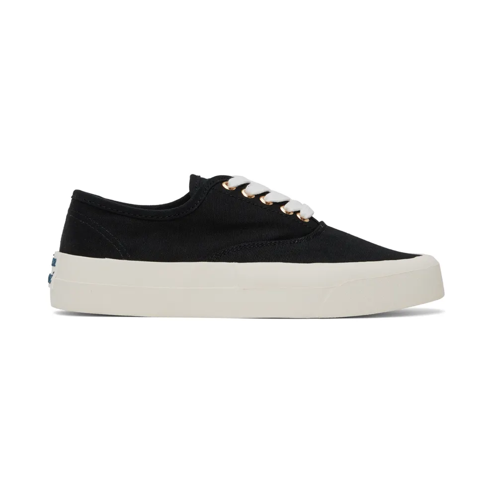 Maison Kitsune Black Canvas Laced Sneakers (CU04706WW9000)