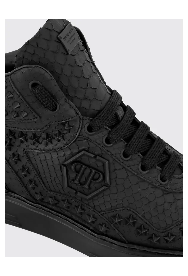 Philipp plein Python Leather Sneakers with Star Studs Black (AADSMSC4004PLE029P02) (3)