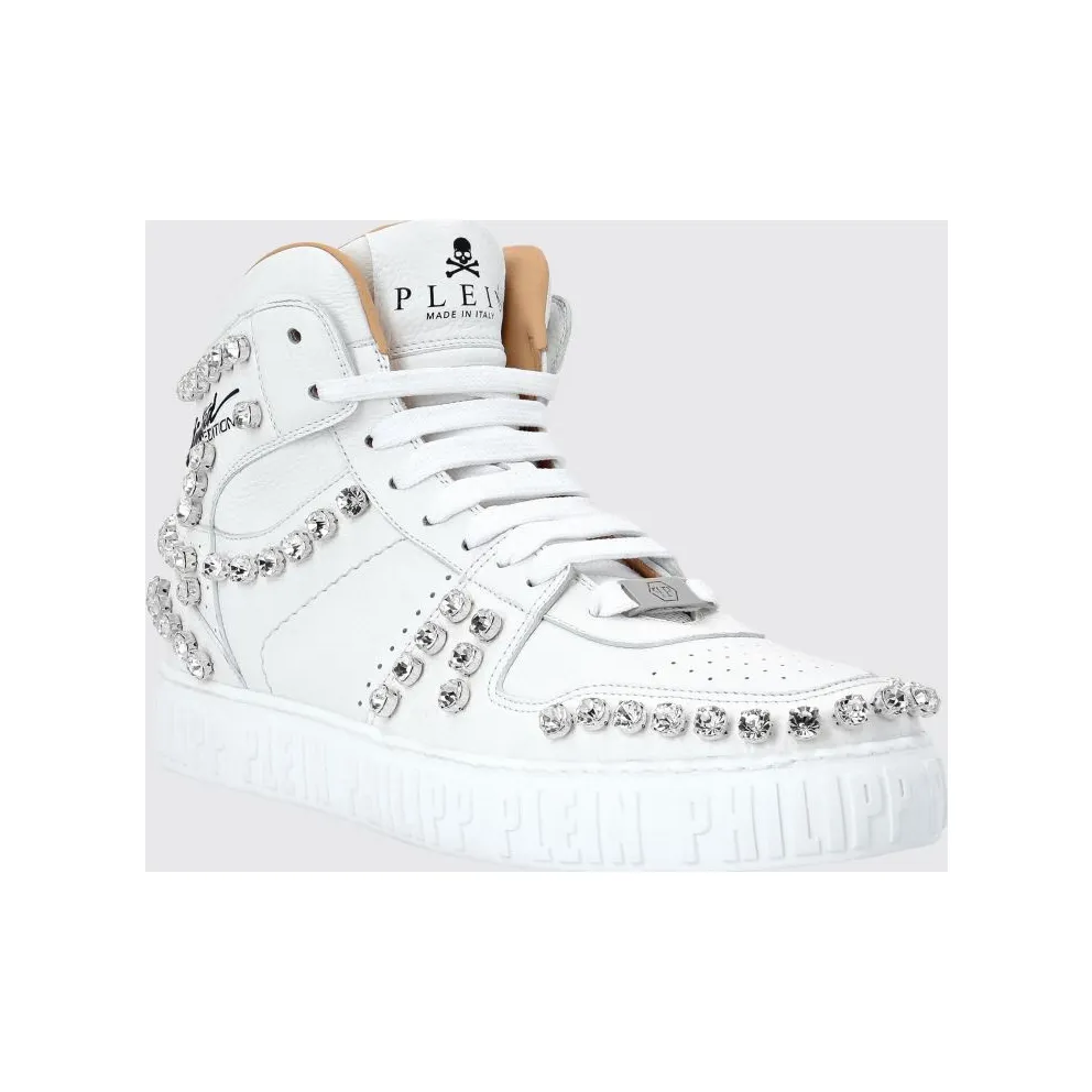 Philipp plein Limited Edition High-Top Leather with Crystals White (SABSMSC3393PLE010N01)