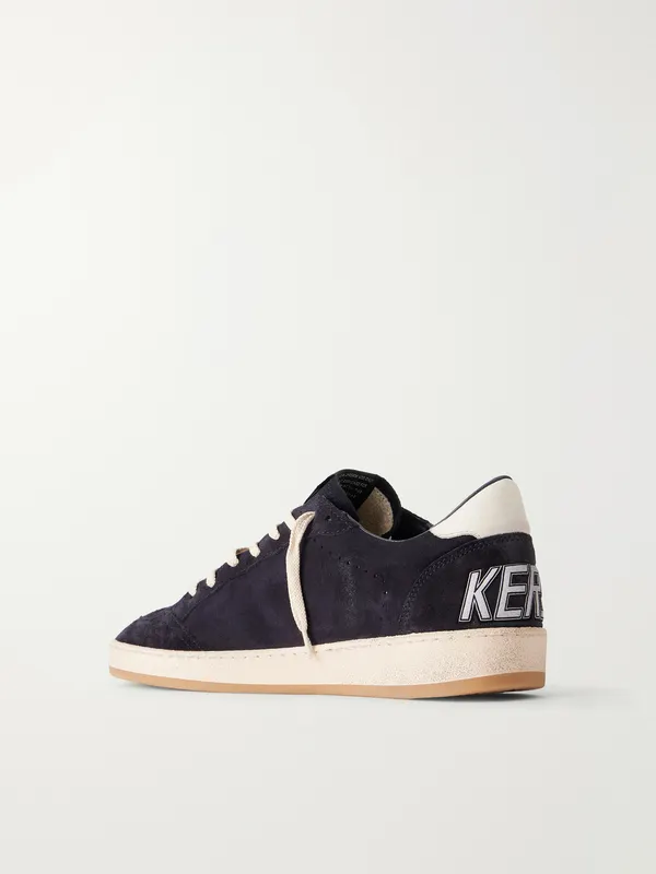 Golden Goose Ball Star Distressed Leather-Trimmed Suede Sneakers Black (GMF00117.F008721) (4)