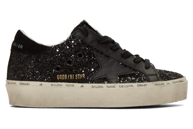 Golden Goose Black Glitter Hi Star Sneakers (G35WS945.K6)