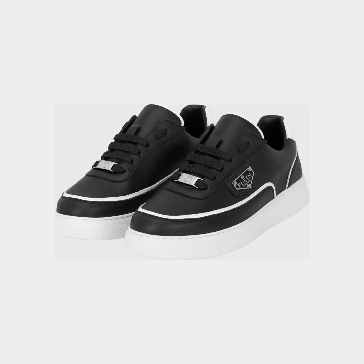 Philipp plein Two-Tone Leather Low-Top Trainers with Applied Logo Black (UAFSMSC4116PLE005N02)