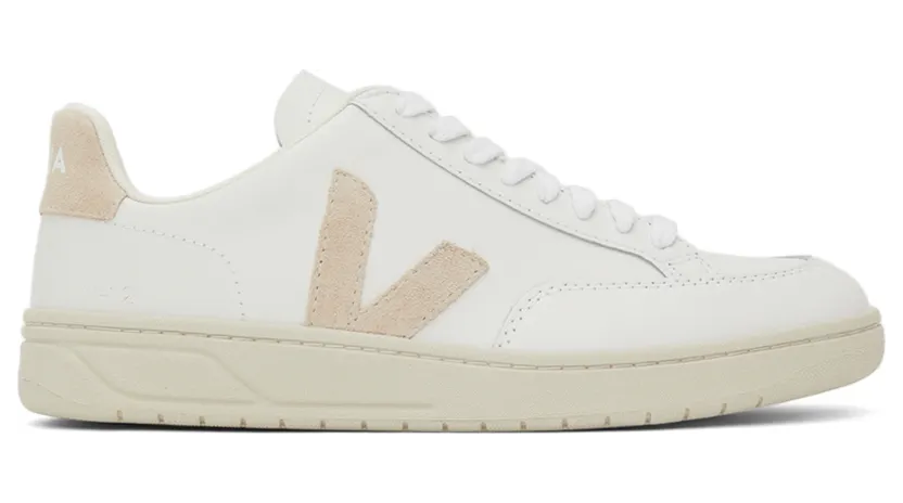 Veja White & Beige Leather V-12 Sneakers (XD0202335)