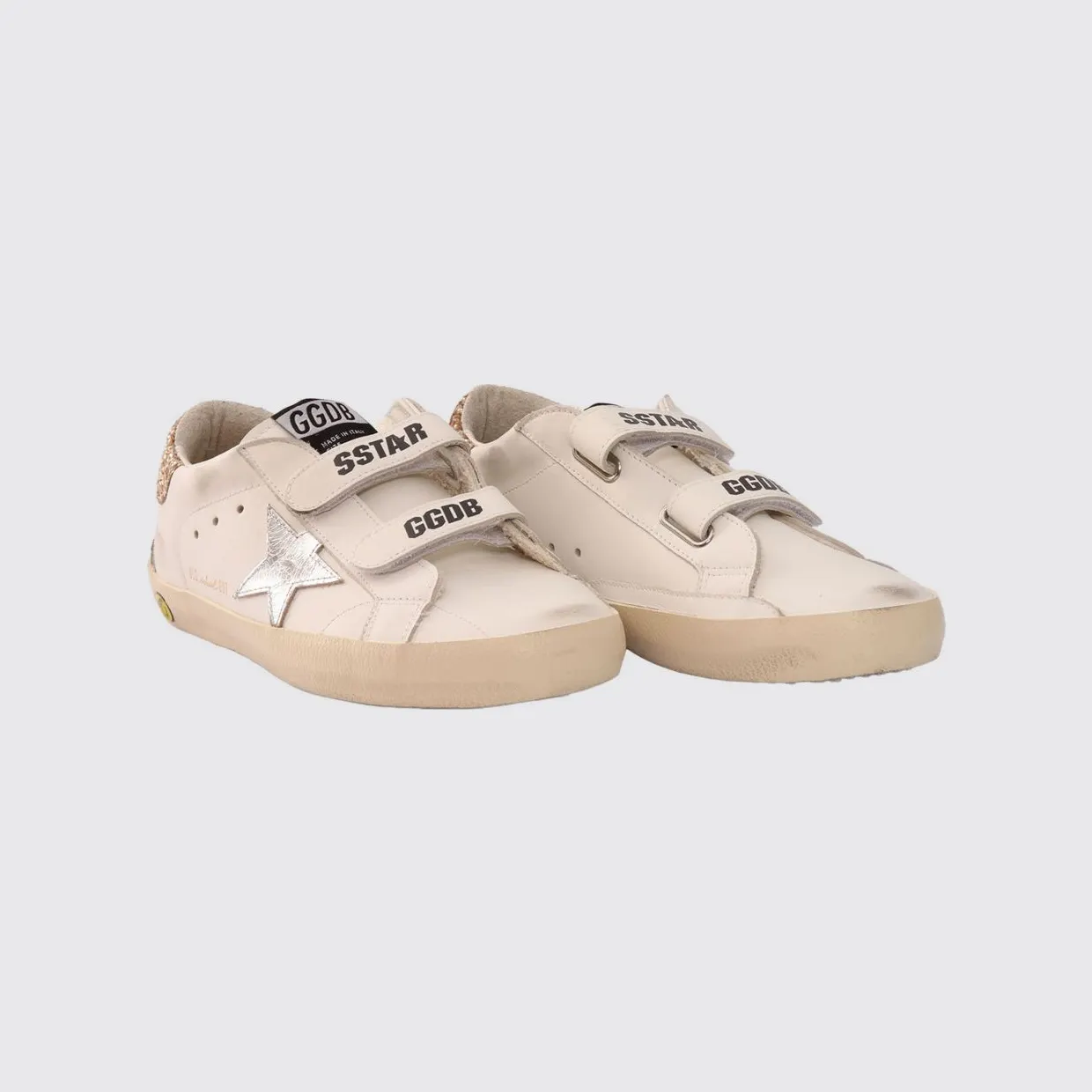 Golden goose Old School Leather and Glitter Fabric Sneakers for with Velcro Closure White (GJF00177F00804110593)