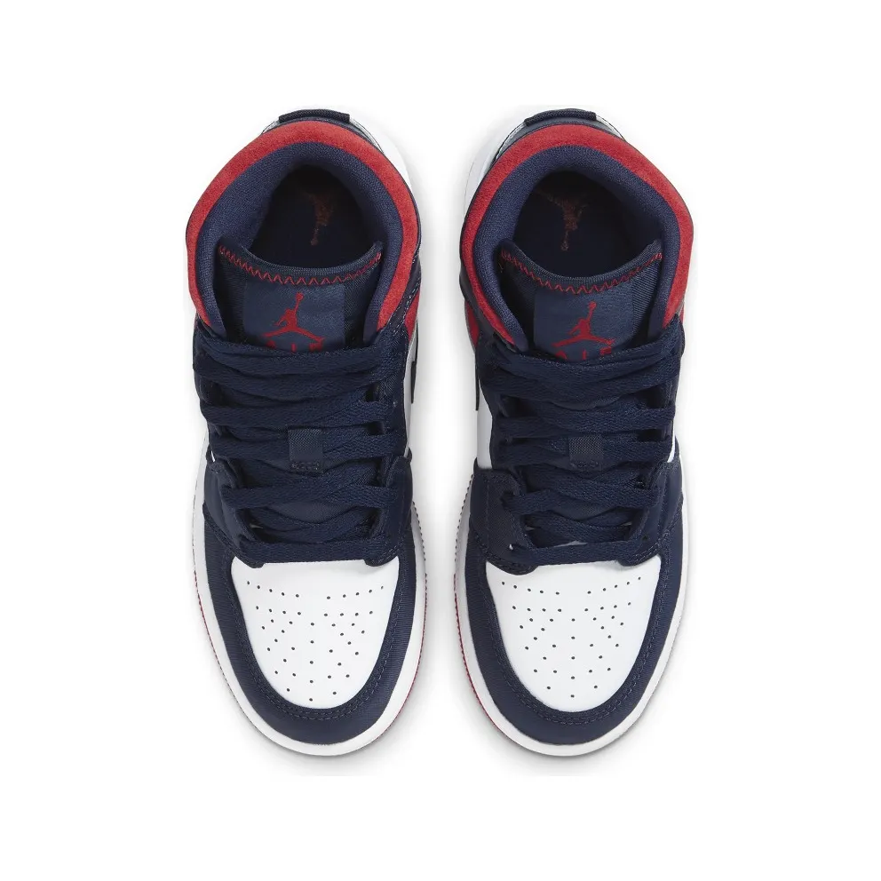 Jordan 1 Mid SE USA (GS) White/Varsity Red-Midnight Navy (BQ6931-104)