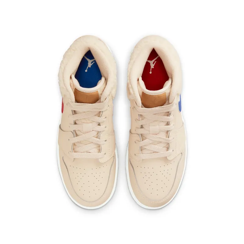 Air Jordan 1 Mid Fleece Pearl White (GS) – “Pearl White / Dark Driftwood-pink Salt-racer Blue” (DO2207-264)