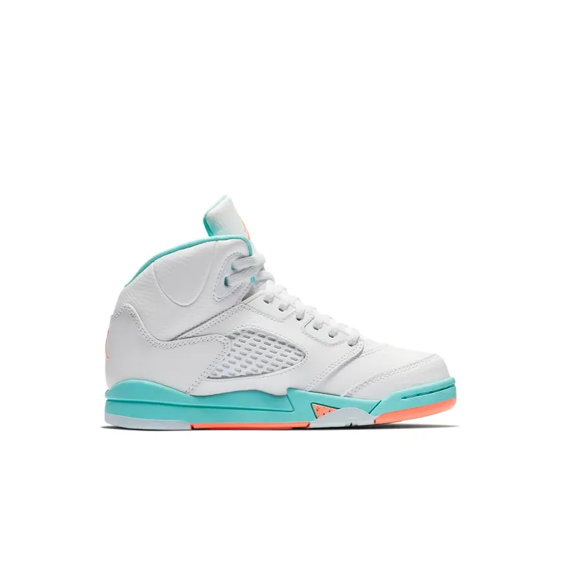 Jordan 5 Retro Light Aqua (PS) White/Crimson Pulse-Light Aqua-Black (440893-100)