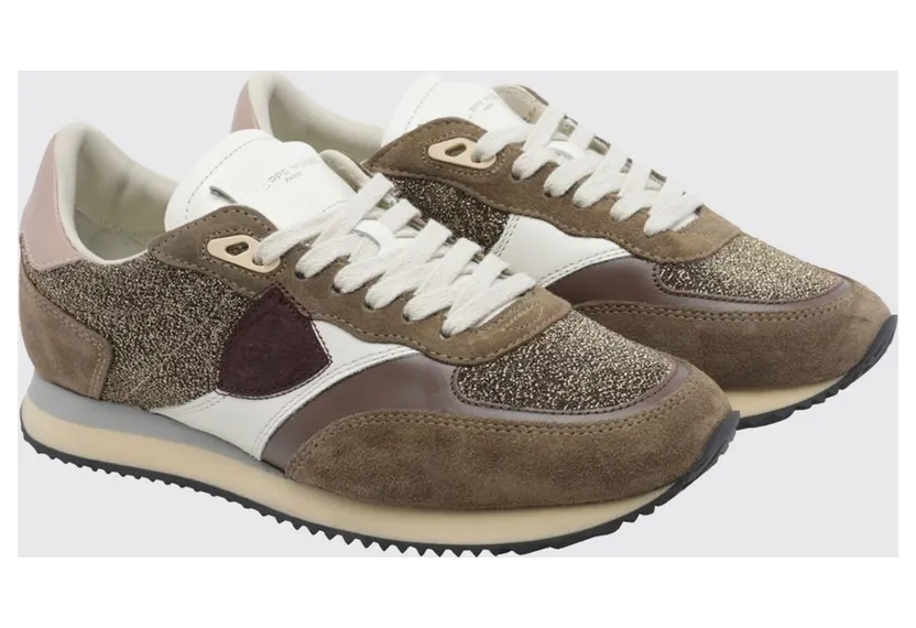 Philippe Model Blville Low-Top Sneakers in Suede and Lurex with Serrated Sole Brown (BVLDGR06)