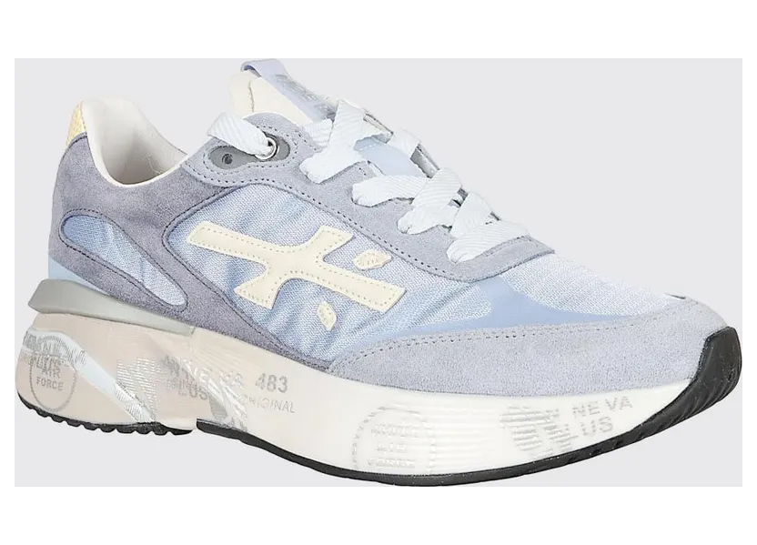 Premiata Moerund Laminated Leather and Mesh Sneakers Sky Blue (MOERUND8082)