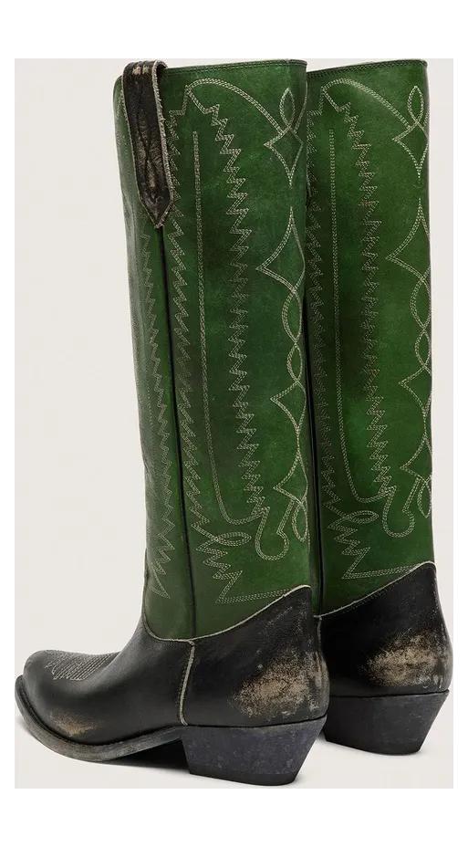 Golden Goose High Wish Star Boots In Black Leather With Green Leather Leg And White Embroidery (GWF01053.F008200.35684) (3)