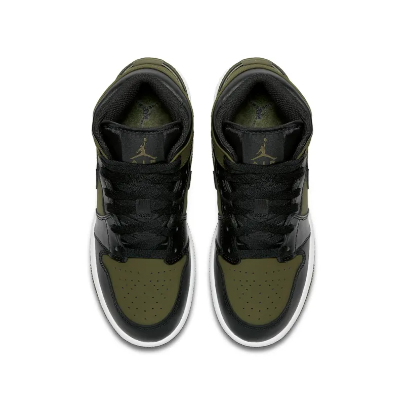 Jordan 1 Mid Olive Canvas Black (GS) Olive Canvas/Black-White (554725-301)
