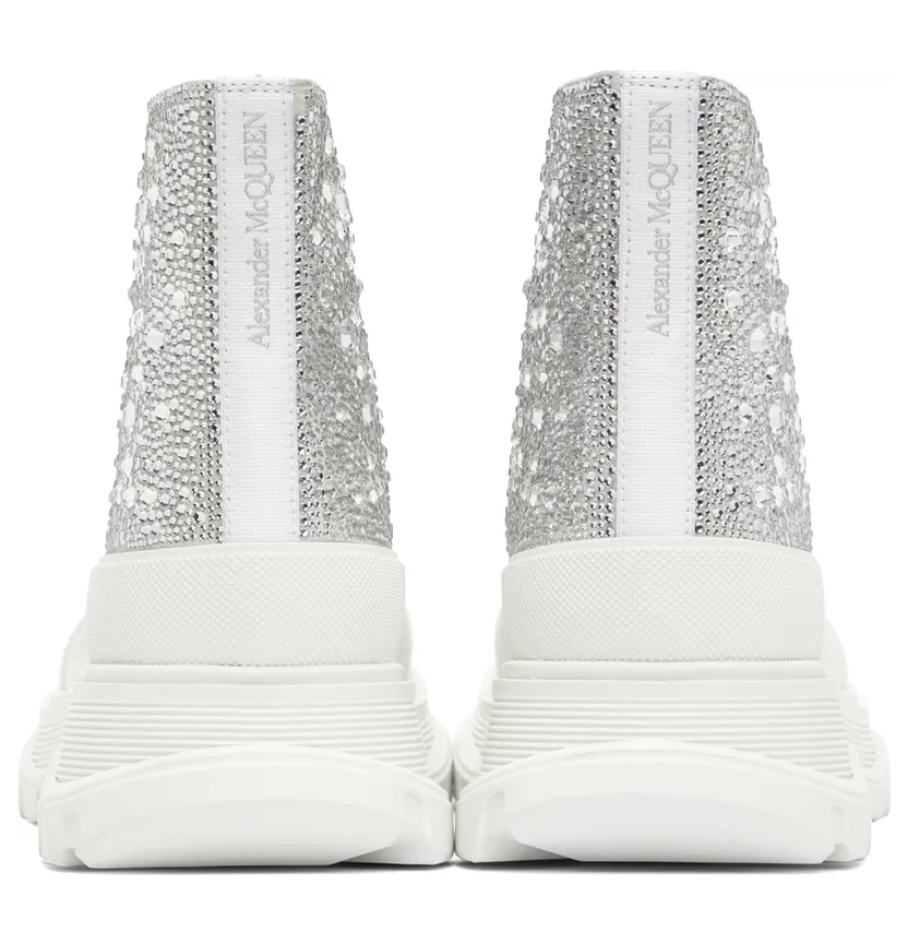 Alexander McQueen Silver Crystal-Cut Suede Sneakers (688538WHCEM) (2)