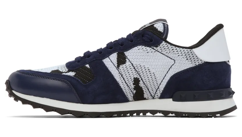 Valentino Garavani White & Navy Mesh Camouflage Rockrunner Sneakers (WY0S0723VCN) (3)