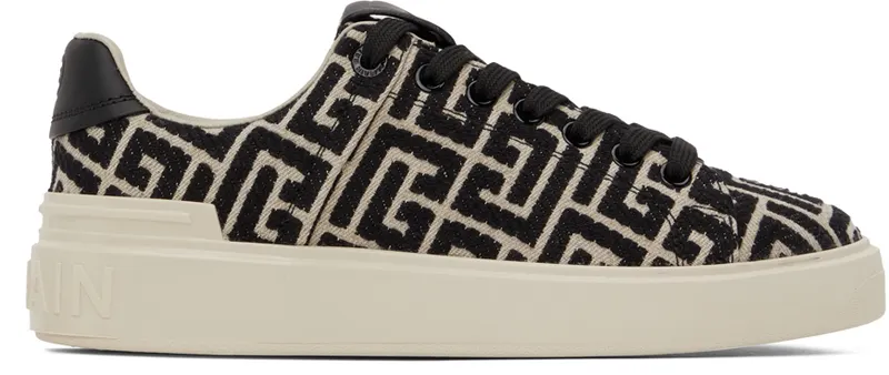 Balmain Beige & Black Jacquard B Court (YN1VI690TJCM)
