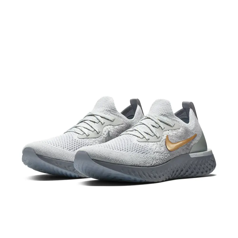 Nike Epic React Flyknit Vast Grey Metallic Gold (W) Vast Grey/Metallic Gold-Metallic Platinum-Gunsmoke-Atmosphere Grey (AV3048-070)