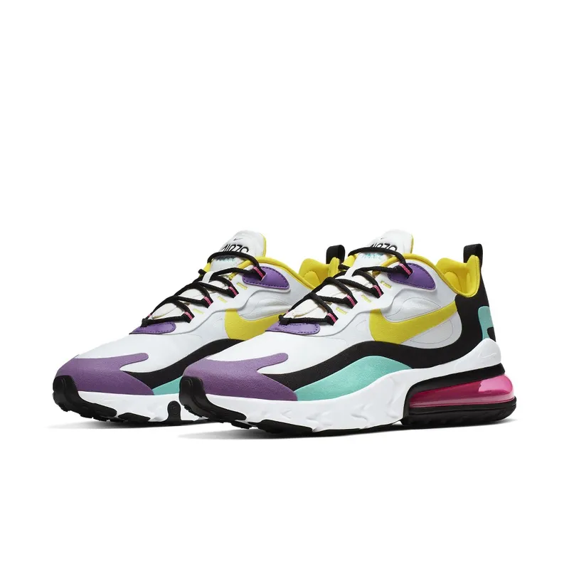 Nike Air Max 270 React Geometric Art White/Black-Bright Violet-Dynamic Yellow (AO4971-101)