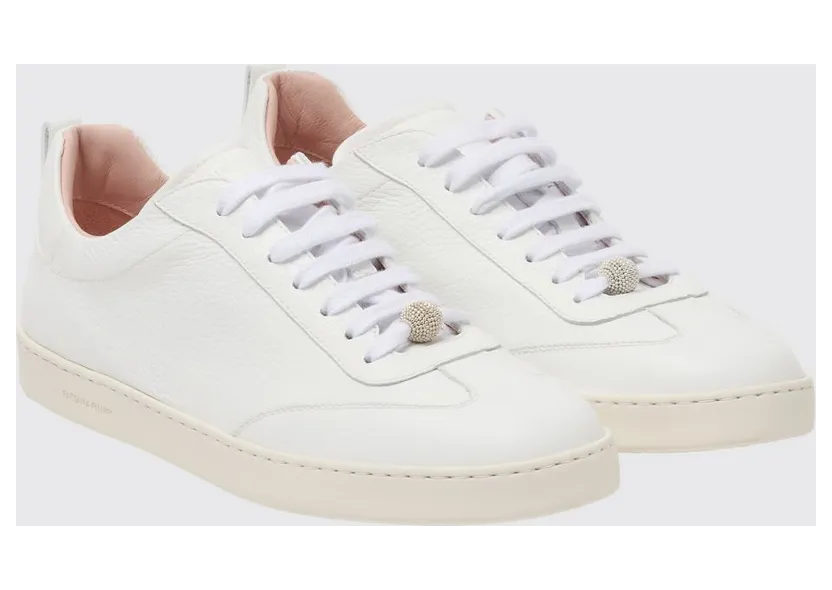 Fabiana Filippi Tumbled Leather Low-Top Sneakers with Ornament White (ASD216A846M50421)