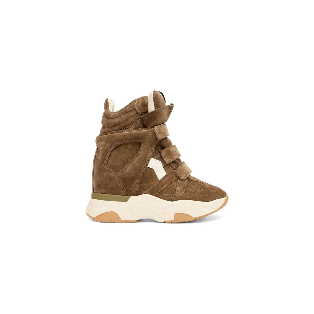Isabel Marant Balskee High-Top Wedge Sneakers Khaki Ecru Suede Calfskin Leather (BK0009FA-B4E10S-KAEC)