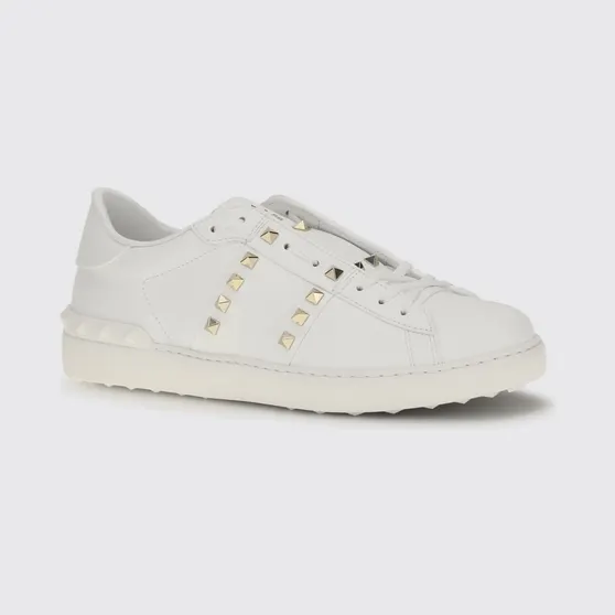 Valentino garavani Rockstud Untitled Calf Leather Sneakers with Studs White (S0931BHS0BO)