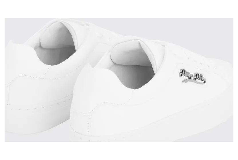 Philipp plein Low Top Smooth Leather Sneakers with Applied Metal Logo White (LADSUSC0790PLE005N01) (2)