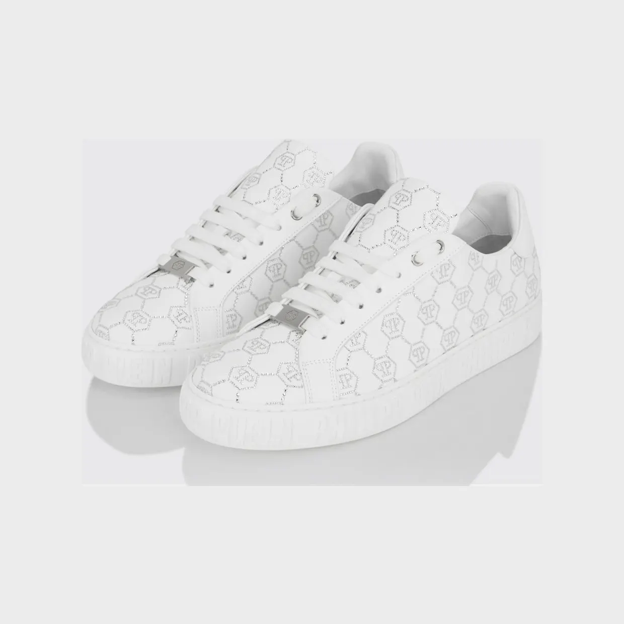 Philipp plein Carson Leather Sneakers with Rhinestone Hexagon White (SAFSUSC0920PLE005N01)