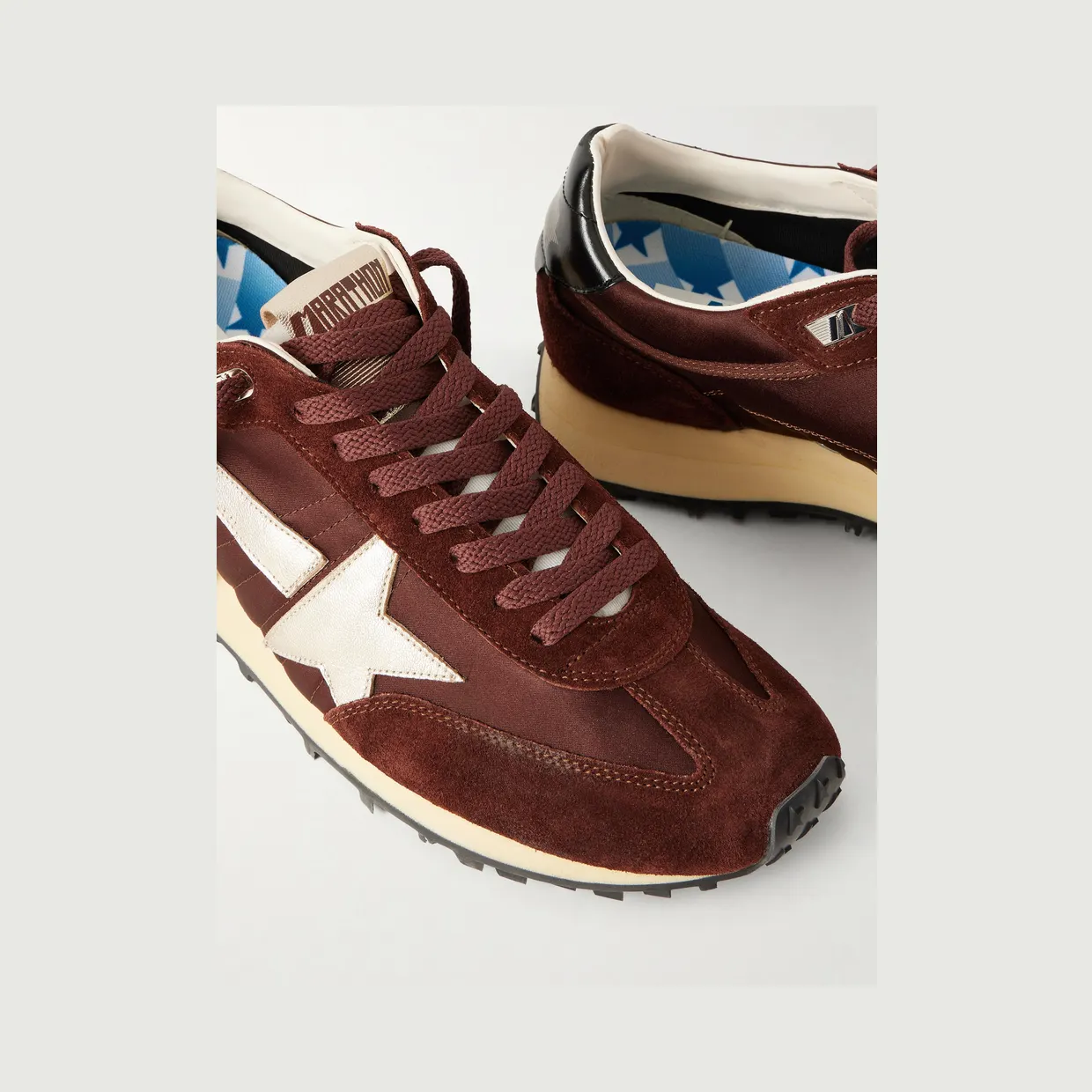 Golden Goose Marathon Suede and Leather-Trimmed Satin Sneakers Brown (GMF00683.F007841) (5)