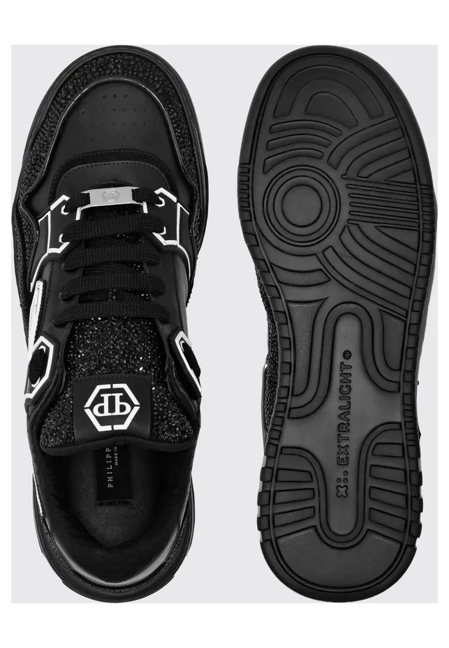 Philipp plein Leather and Rubber Rhinestone Sneakers Black (SAESMSC4015PLE010N0202) (3)