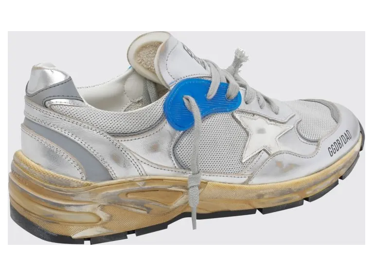 Golden goose Dad-Star Leather and Mesh Sneakers with Distressed Effect Grey (GMF00884F00121170137) (2)