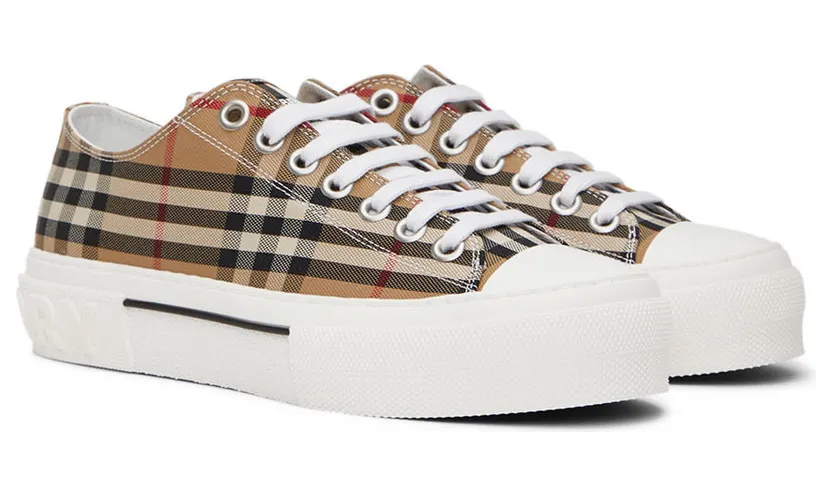 Burberry Beige Cotton Check Sneakers (8049745) (4)