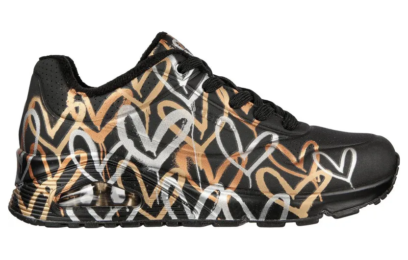 Skechers x JGoldcrown: UNO – Metallic Love Sneaker Zwart/Goud