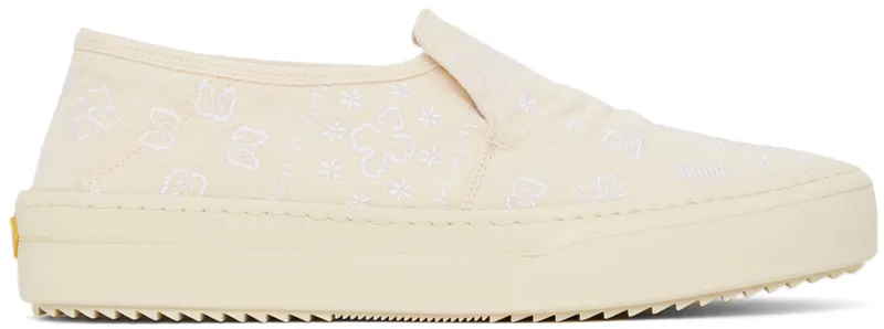 Rhude Beige Embroidered Slip-On Sneakers (RHFW21FO22040377)