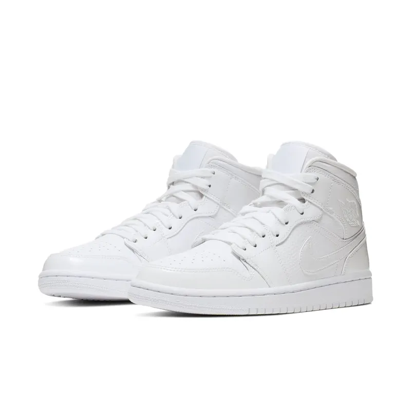 Jordan 1 Mid Triple White Patent Swoosh (W) White/White-White (BQ6472-100)