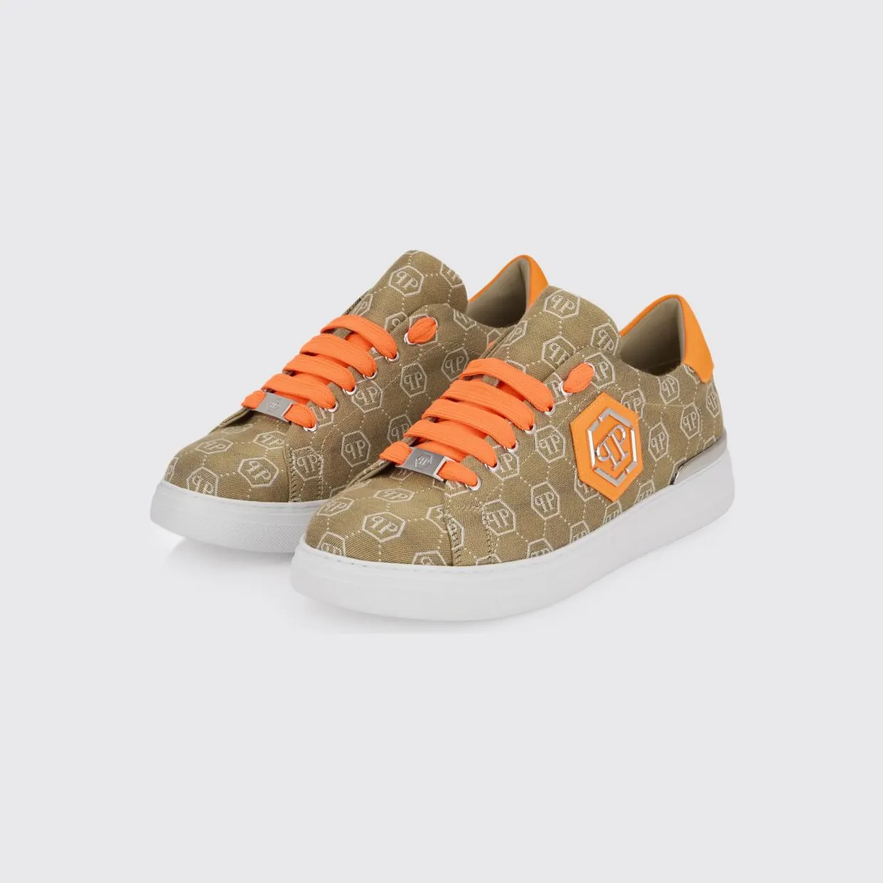 Philipp plein Fabric Sneakers with Hexagon Jacquard Brown (PAFSMSC4093PTE021N0686)