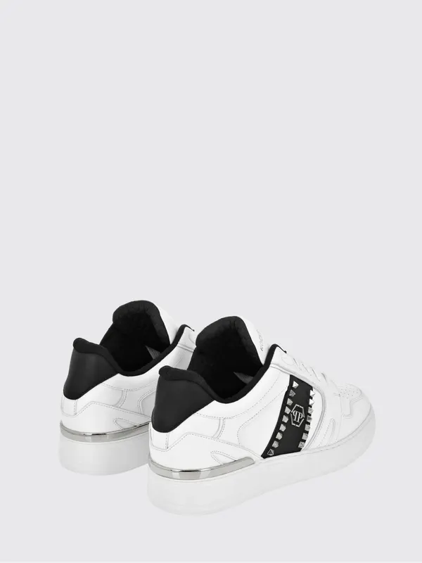Philipp plein Low-Top Leather Sneakers with Hexagon Logo and Studs White (AADSUSC0658PLE010N0102) (2)