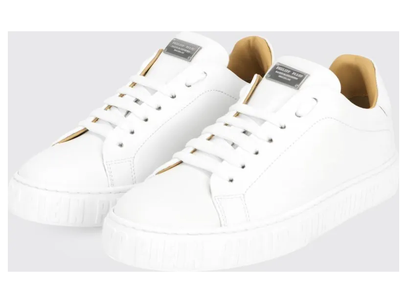 Philipp plein Low-Top Lace-Up Sneakers in Smooth Leather with Applied Logo White (UAESWSC2790PLE005N01)