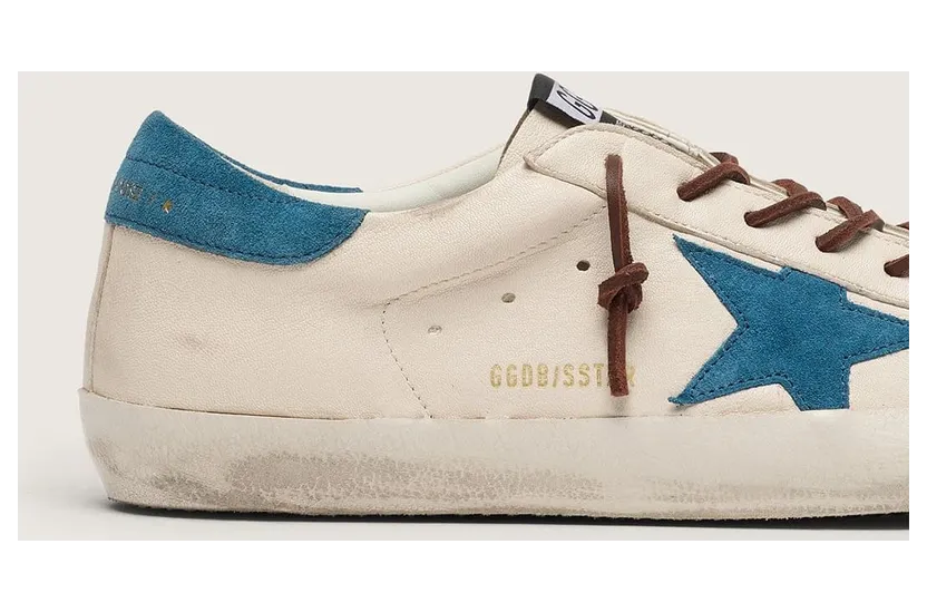 Golden Goose Super-Star In White Leather With Turquoise Suede Star (GMF00101.F008604.12501) (4)