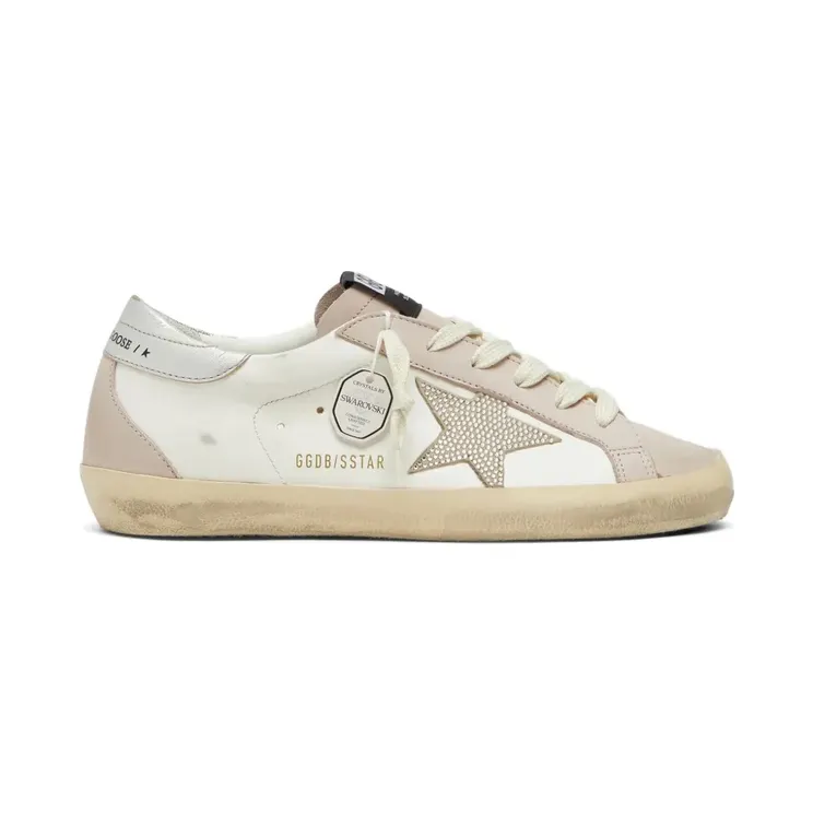 Golden Goose Super-Star in White und Puderrosa mit silberfarbenem Swarovski-Kristallstern (GWF00102F008503)