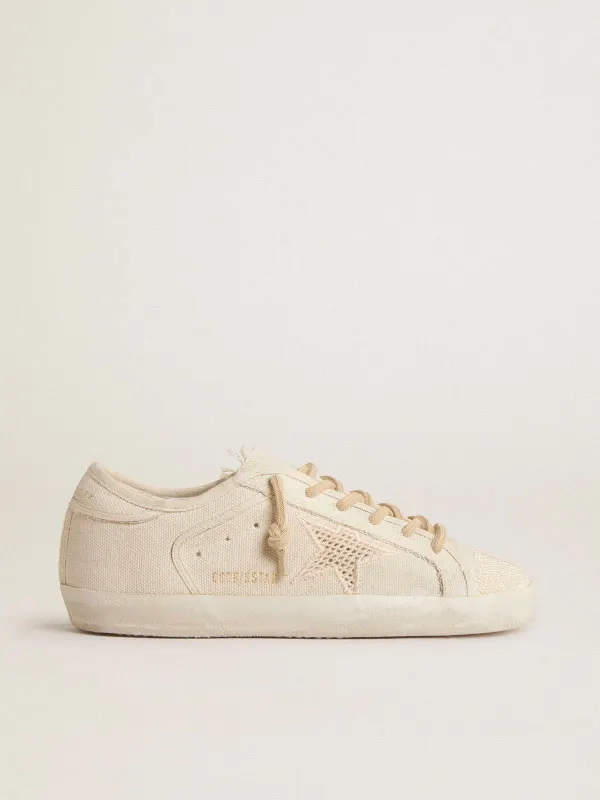 Golden Goose Super-Star In Pearl-Colored Canvas With A Tone-On-Tone Mesh Effect Star (GWF00101.F007301.60338)